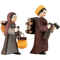 Woodmaker Couple, Set of Two, Stained - 7 cm / 2.8 inch