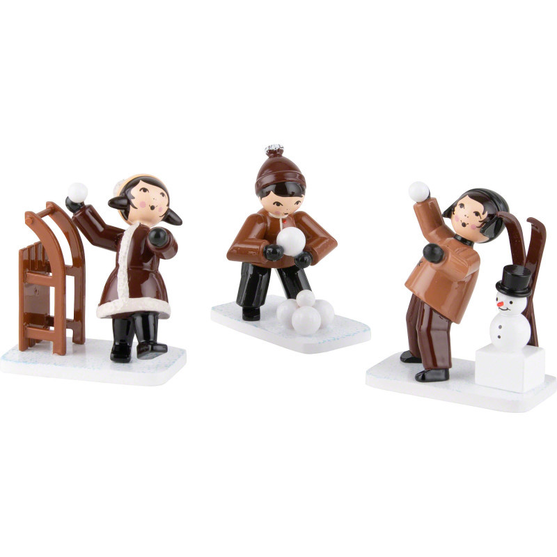 Winter Children Snowball Kids - 3 pcs. - brown - 7 cm / 2.8 inch