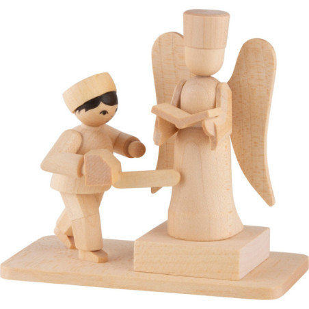 Winter Children Boy with Snow Sculpture - natural - 7 cm / 2.8 inch