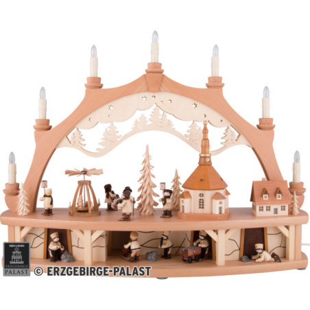 Candle Arch - Seiffen Village with Turning Pyramid and Moving Figurines - 68x50 cm / 26.8x19.6 inch