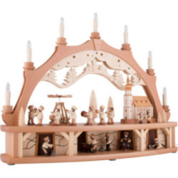 Schwibbogen Bergmannsaufzug mit beweglichen Figuren - 68x50 cm
