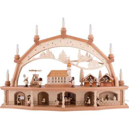 Schwibbogen Altstadt mit Arcaden und beweglichen Figuren - 76x55 cm