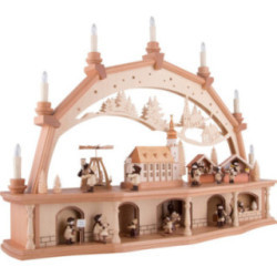 Schwibbogen Altstadt mit Arcaden und beweglichen Figuren - 76x55 cm