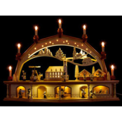 Schwibbogen Altstadt mit Arcaden und beweglichen Figuren - 76x55 cm