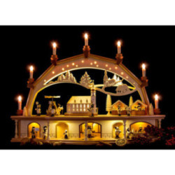 Schwibbogen Altstadt mit Arcaden und beweglichen Figuren - 76x55 cm