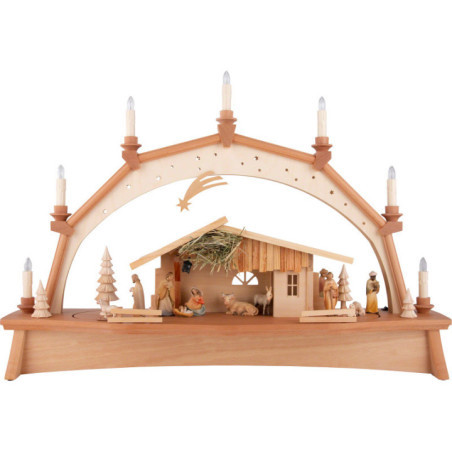 Schwibbogen Heimatkrippe mit beweglichen Figuren - 76x52 cm