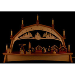 Schwibbogen Weihnachtsmarkt mit drehender Pyramide und beweglichen Figuren - 76x52 cm