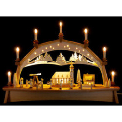 Schwibbogen Bergmannsaufzug mit drehender Pyramide und beweglichen Figuren - 76x52 cm