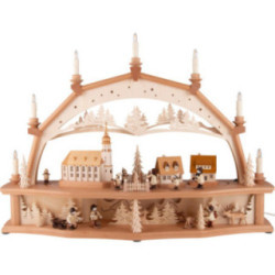 Schwibbogen Unterwegs im Erzgebirge mit beweglichen Figuren - 78x54 cm