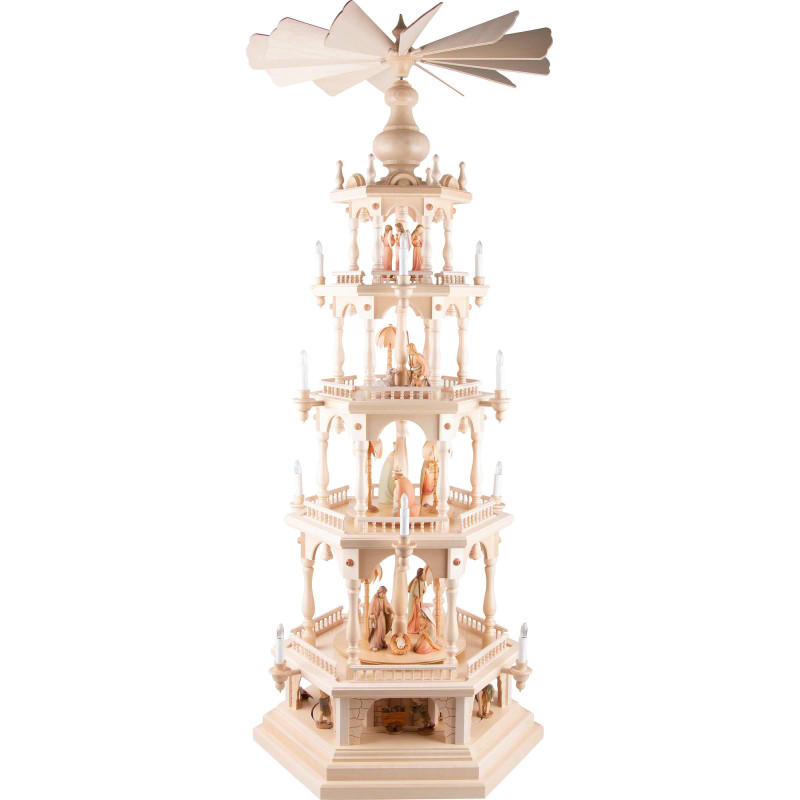 4-stöckige Pyramide Christi Geburt mit Bergwerk im Sockel - 145 cm