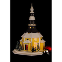 Lichterhaus Seiffener Kirche mit Kurrende und Weihnachtsbaum - 42 cm