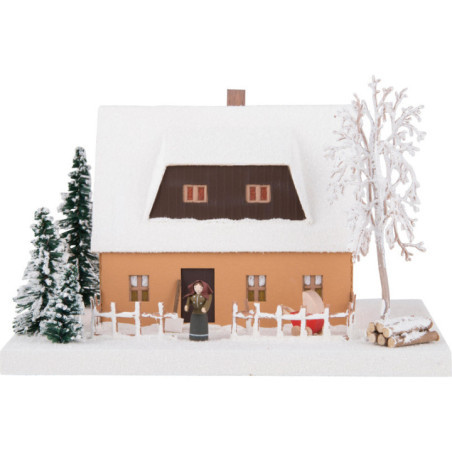 Lighted House Ore Mountains Home Ocherous - 11,5 cm / 4.5 inch