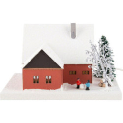 Lighted House Ore Mountain House with Children, small - 18,5 cm / 7.3 inch