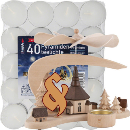 Bundle - 1-Tier Pyramid Solid Wood Seiffen Vilage plus one pack of tealights