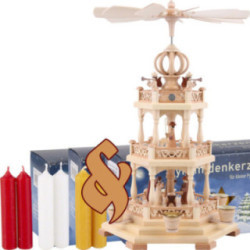 Set 3-stöckige Pyramide Heilige Geschichte und drei Packungen Kerzen rot/weiß/honigfarben