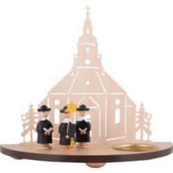 Teelichtleuchter Seiffener Kirche mit Kurrende schwarz - 16 cm