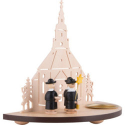 Teelichtleuchter Seiffener Kirche mit Kurrende schwarz - 16 cm