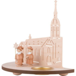 Tea Light Holder - Annaberg Church with Carolers - Natural - 16 cm / 6.3 inch