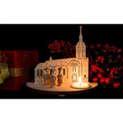 Tea Light Holder - Annaberg Church with Carolers - Natural - 16 cm / 6.3 inch