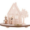 Tea Light Holder - Forest Hut with Skier - 16 cm / 6.3 inch