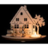 Tea Light Holder - Forest Hut with Skier - 16 cm / 6.3 inch