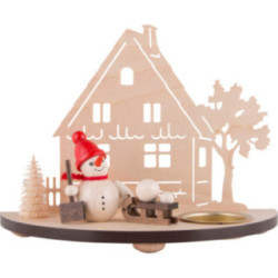 Tea Light Holder - Snowman - Red - 13 cm / 5.1 inch