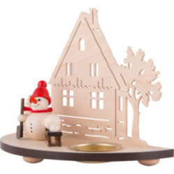 Tea Light Holder - Snowman - Red - 13 cm / 5.1 inch
