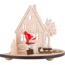 Teelichtleuchter Schneemann - rot - 13 cm