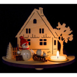 Tea Light Holder - Snowman - Red - 13 cm / 5.1 inch