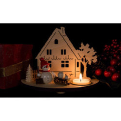 Tea Light Holder - Snowman - Red - 13 cm / 5.1 inch