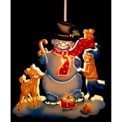 Window Picture - Snowman with Kid and Fawn - 22 cm / 8.7 inch