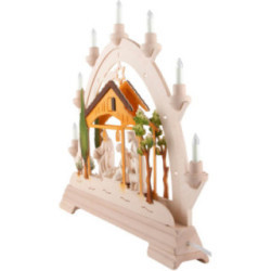 Schwibbogen Christgeburt mit gebeizten Figuren, farbig - 48x42 cm