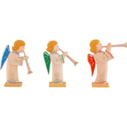 Engelgruppe mit Flöte und verschieden farbigen Flügeln 3-teilig. - 5,5 cm