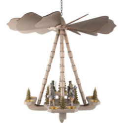 1-stöckige Deckenpyramide Bergmännner, Kette und Zapfen geschnitzt - grau - 53 cm