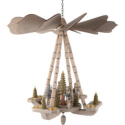 1-stöckige Deckenpyramide Bergmännner, Kette und Zapfen geschnitzt - grau - 53 cm