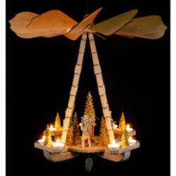 1-stöckige Deckenpyramide Bergmännner, Kette und Zapfen geschnitzt - grau - 53 cm