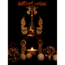 1-stöckige Pyramide Waldhaus - Weihnachtsmann, Hirsch und Engel - 26 cm