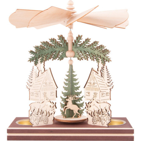 1-stöckige Pyramide Waldhaus mit Weihnachtsmann und Hirsch - 20 cm