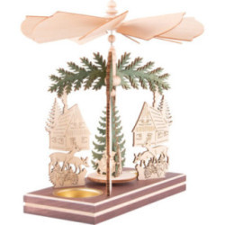 1-stöckige Pyramide Waldhaus mit Weihnachtsmann und Hirsch - 20 cm