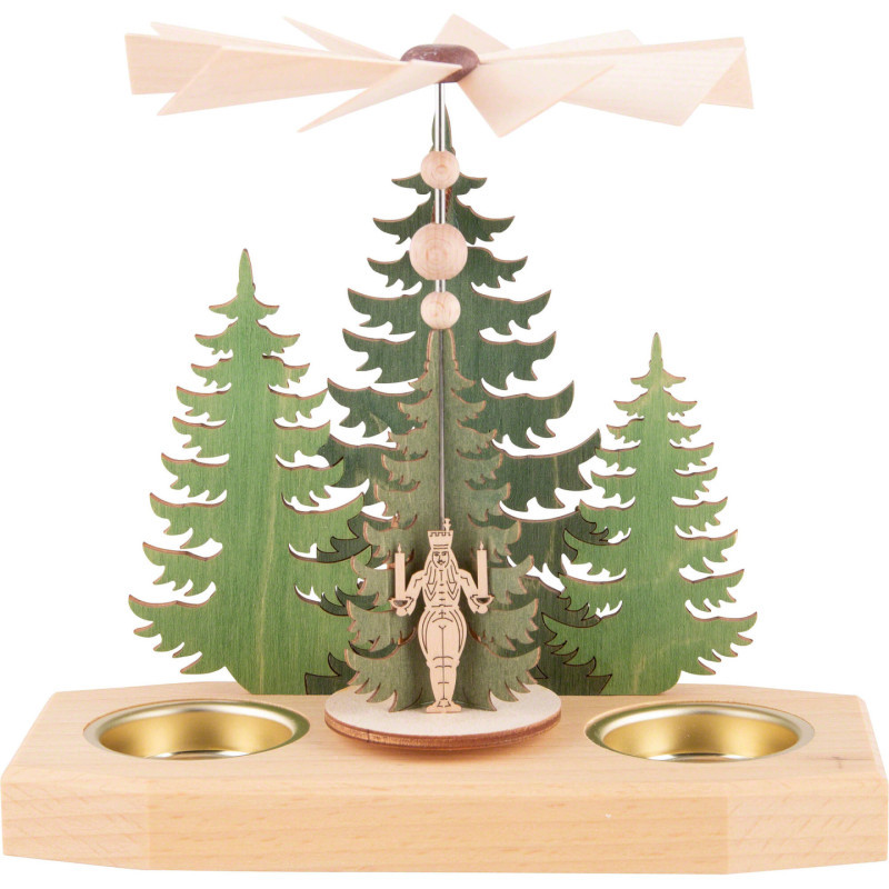 1-stöckige Pyramide Tannen - Bergmann, Engel und Räuchermann - 16,5 cm