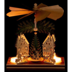 1-stöckige Pyramide Forsthaus mit Weihnachtsmann und Hirsch - 20 cm