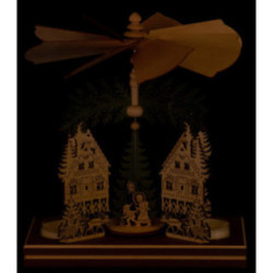 1-stöckige Pyramide Forsthaus mit Weihnachtsmann und Hirsch - 20 cm