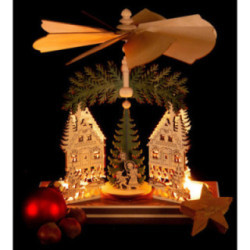 1-stöckige Pyramide Forsthaus mit Weihnachtsmann und Hirsch - 20 cm