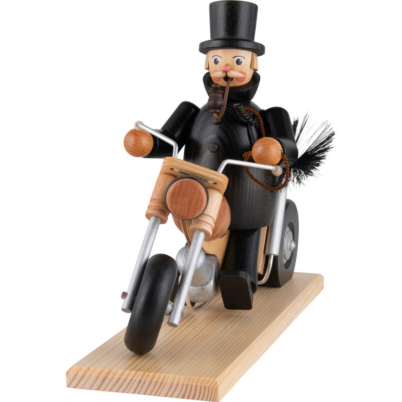 Räuchermännchen Schornsteinfeger mit Motorrad - 21 cm