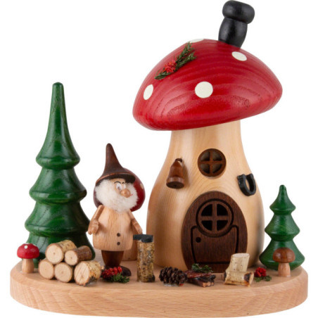 Räucherpilz mit Holzhacker-Wichtel - 15 cm