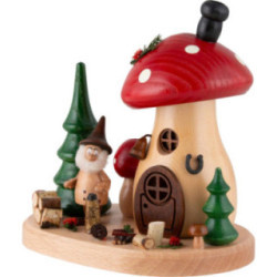Räucherpilz mit Holzhacker-Wichtel - 15 cm