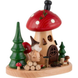 Räucherpilz mit Holzhacker-Wichtel - 15 cm