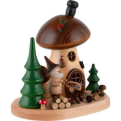 Smoker - Mushroom Hut with Sawhorse and Gnome - 15 cm / 5.9 inch