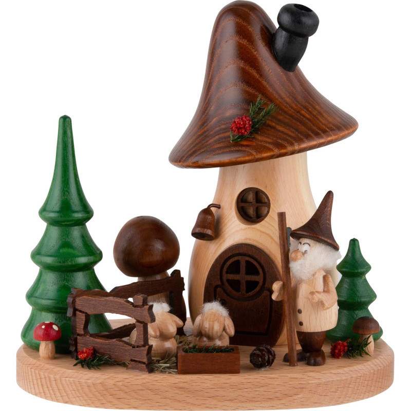 Smoker - Mushroom Hut with Shepherd Gnome - 15,5 cm / 6.1 inch