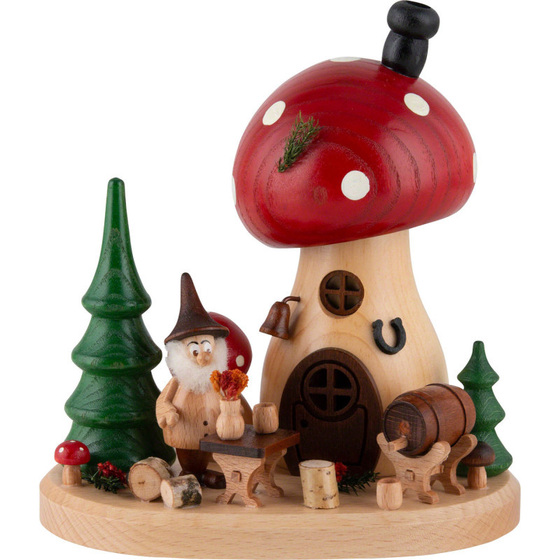 Räucherpilz Pilzschänke mit Wichtel - 15 cm